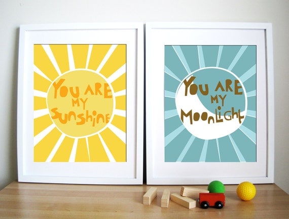 Modern Nursery Art Print- Sunshine and Moonlight - 11X14 Inches, other sizes
