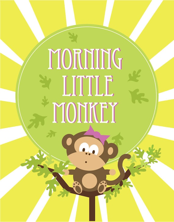 Nursery Wall Prints -Set of 2 - Morning and Sweet Dreams Little Monkey 8.5x11Inches. Nursery Decor, baby Gift