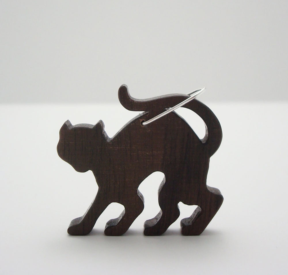 Halloween Jewelry Spooky Cat Necklace Chechen Wood Hand Cut Pendant Scroll Saw