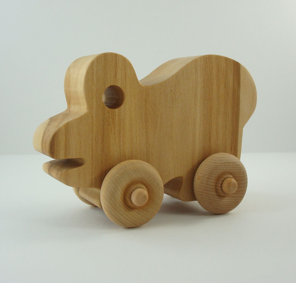 Waldorf  Wood Wheeled Toy Frog Basswood Child Safe Toymaker Press Rugbuddy