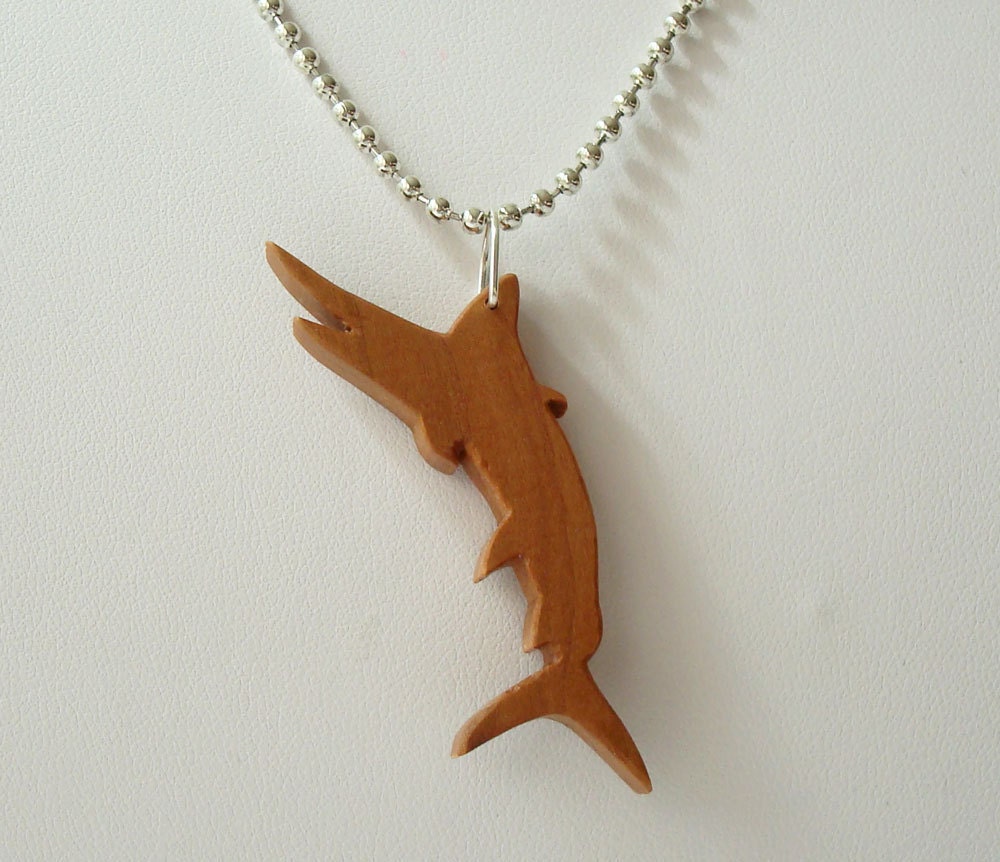 Cherry Marlin Necklace Wood Fish Scrollsaw Pendant Hand Cut