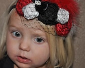Luck be a lady couture vintage inspired fabric rosette headband for baby girl red white and black