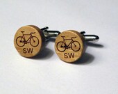 Bike Cuff Links with Initials made of Cherry Wood