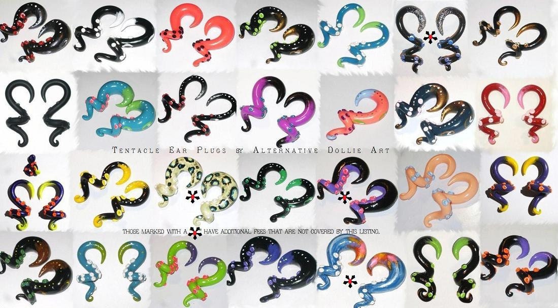 CUSTOM-- Tentacle Ear Plugs/Gauges-- Polymer clay-- Sizes 8-00ga, chose your colors