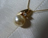 1980s Pearl Rhinestone Choker Necklace Cherry Drop