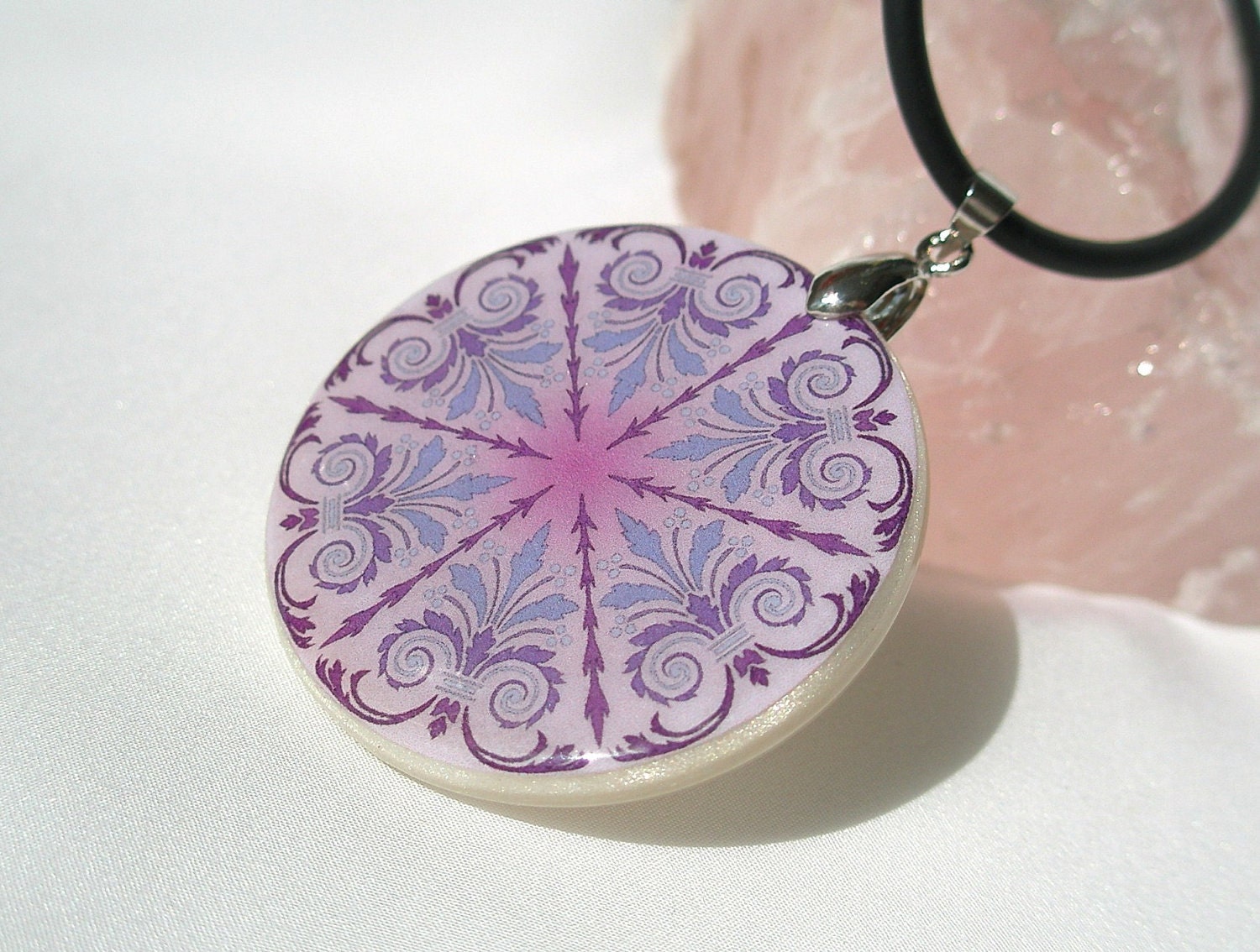 Lilac Abstract Ornament Necklace, Polymer Clay