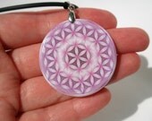 Lilac Flower Of Life, Sacred Geometry Symbol, Necklace, Polymer Clay