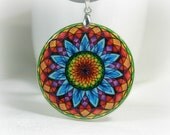 Colorful Abstract Flower Ornament Necklace, Polymer Clay