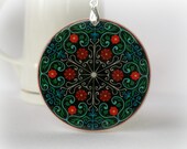 Colorful Floral Pattern Abstract Ornament Necklace, Polymer Clay