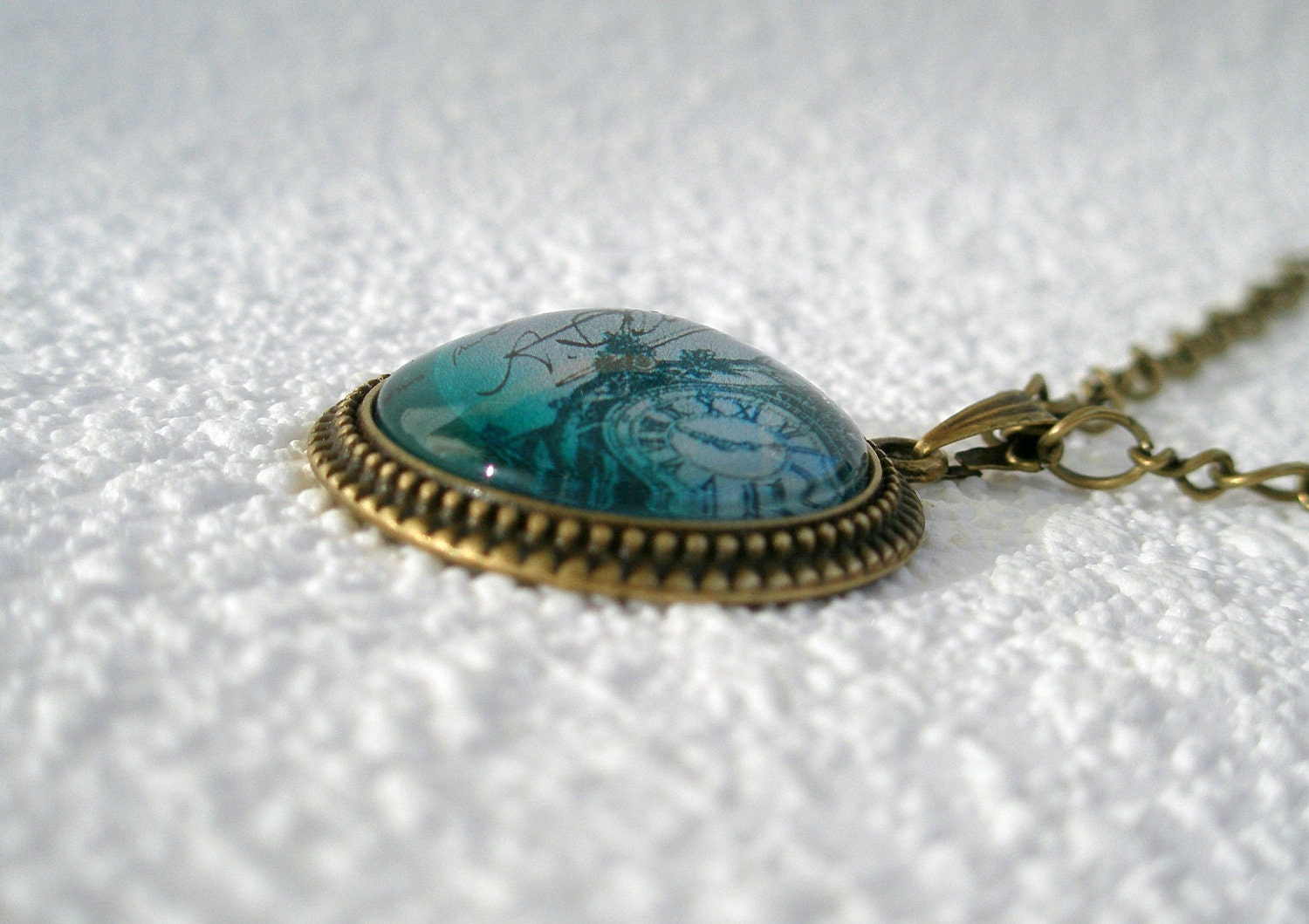A letter Lost In Time, Bronze Plated Drop Cabochon Setting on a Chain