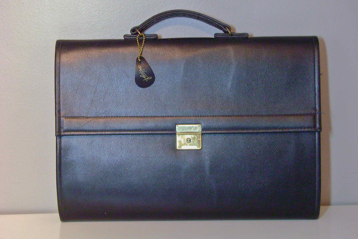 Black Leather Satchel Attache Brief Case by vintagefrombutterfly