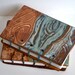 woodgrain ceramic artist journal -teal linen coptic binding