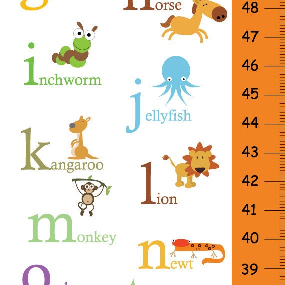 SALE  Personalized Alphabet Animals Children Growth Chart