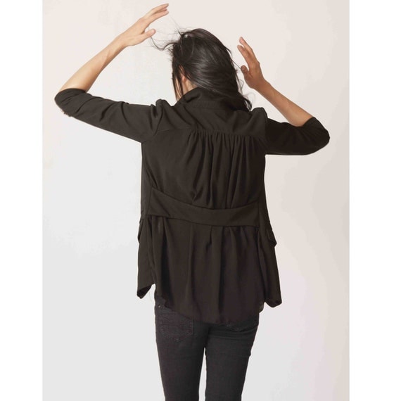 Three-quarter sleeve chiffon blazer J008 / Black blazer/ black jacket/blazers