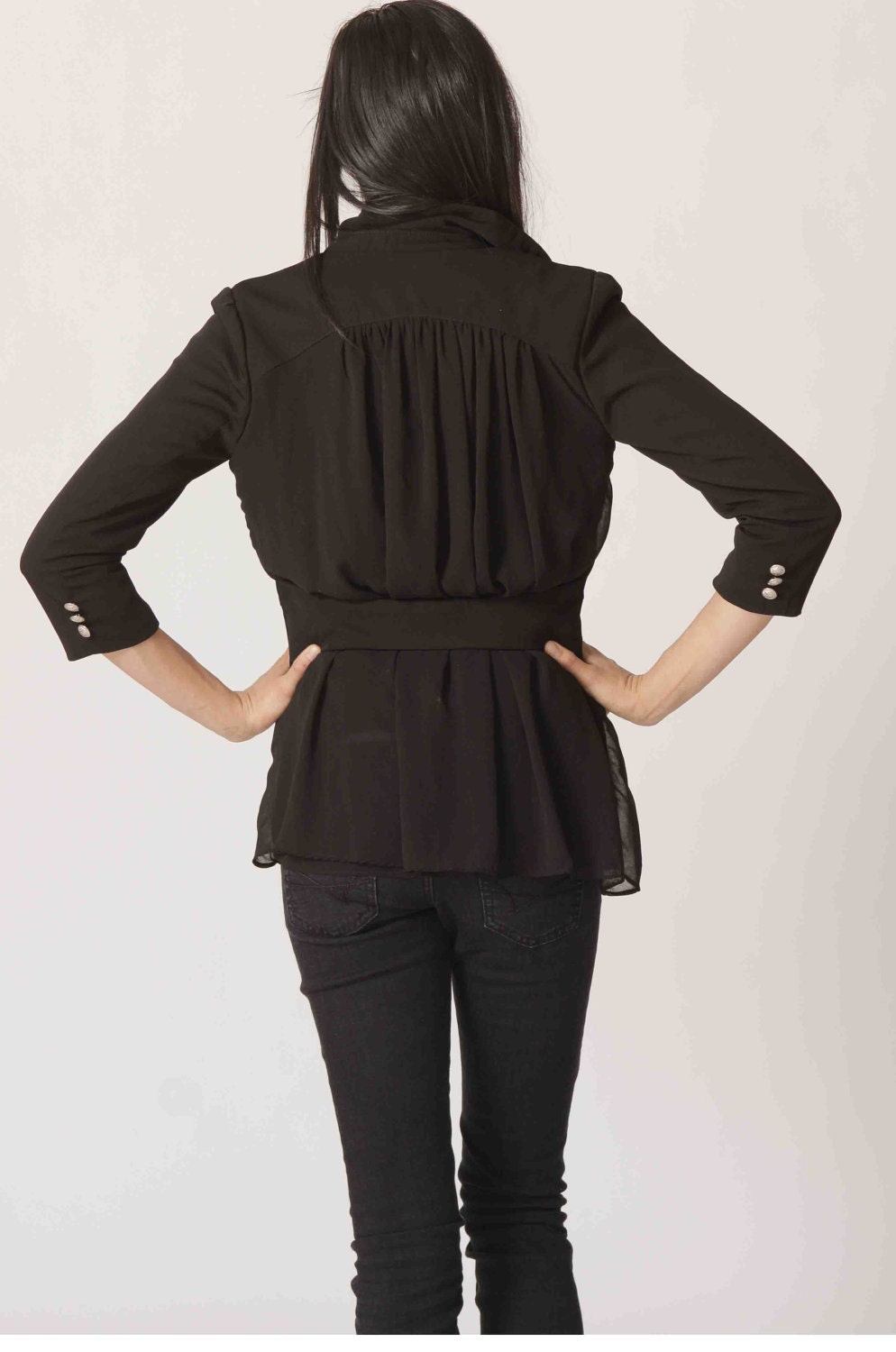 Three-quarter sleeve chiffon blazer J008 / Black blazer/ black jacket/blazers