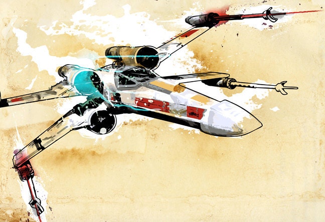 X-Wing fighter Star Wars spaceship illustration - Poster size art print on Canvas 18x24