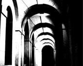 GOTHIC medieval stone castle arch hallway artist signed black and white Switzerland Fine Art Travel Photography print 11x17