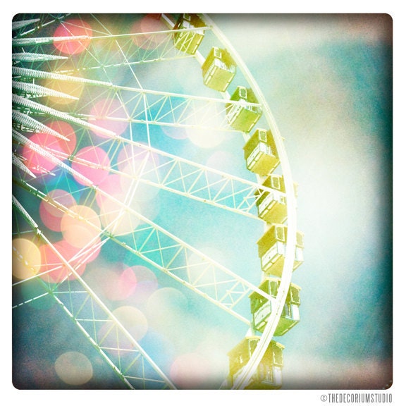 SPARKLES summertime dreamy romantic candy colored bokeh yellow red green confetti carnival ferris wheel Fine Art Photography print 5x5