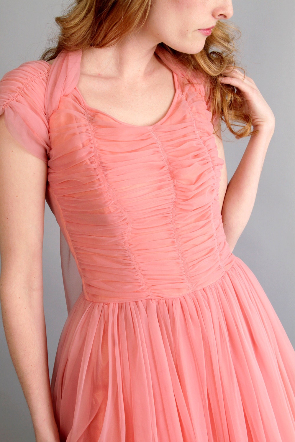 reserved / 1940s 1950s coral pink prom dress // 40s 50s prom dress // Strawberry Blonde