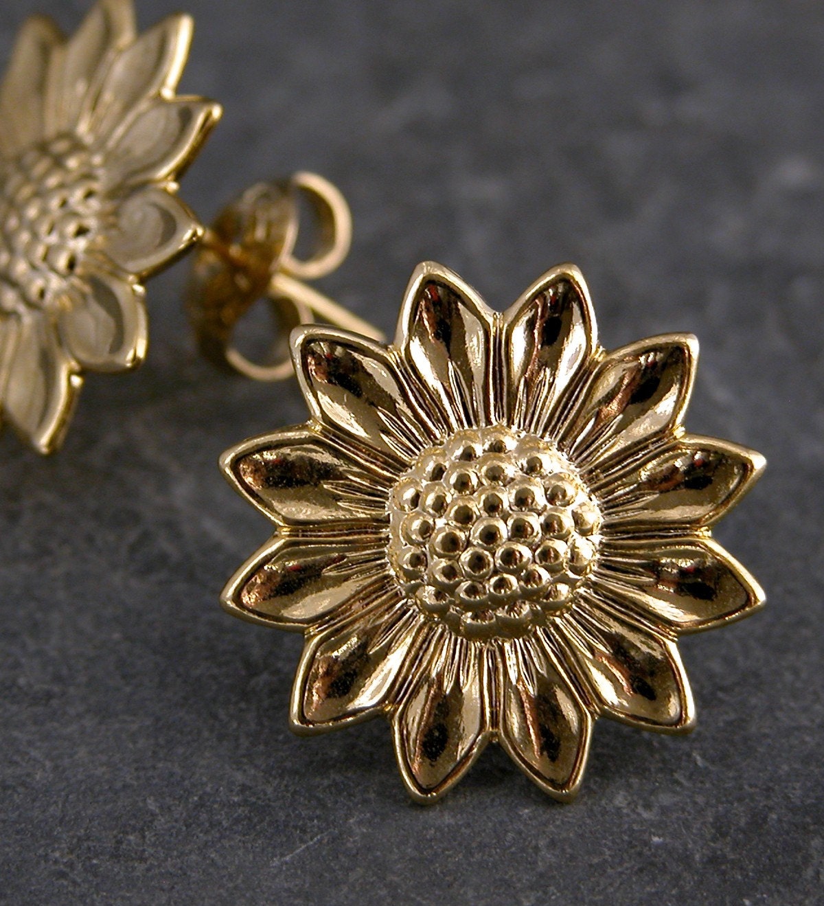 Sunflower Gold Earrings - Gold Sunflower Stud Earrings