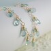 Moss Aquamarine Necklace Drops Genuine Semiprecious Gemstone Aqua Wire Wrapped Gold Jewelry Complimentary Shipping