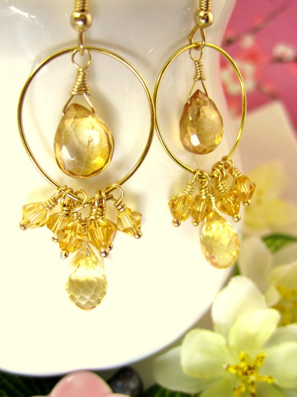 Bohemian citrine sun kissed mystic quartz hoop earrings, boho chic citrine hoop earrings, bohemian mystic quartz chandelier earrings - KBlossoms