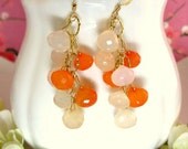 Orange and peach chalcedony drop gold hoop dangle earrings