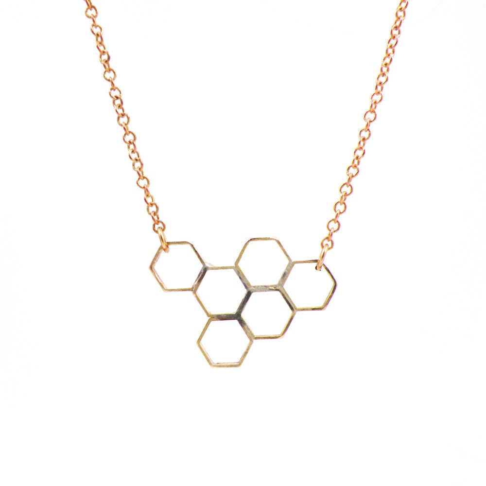 HoneyComb Geometric Necklace Vintage Brass Hexagon Jewelry - Honeycomb - BellaBijouToo