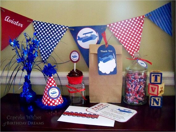Little Aviator - Vintage Airplane - Printable Birthday Party Kit Il_570xn