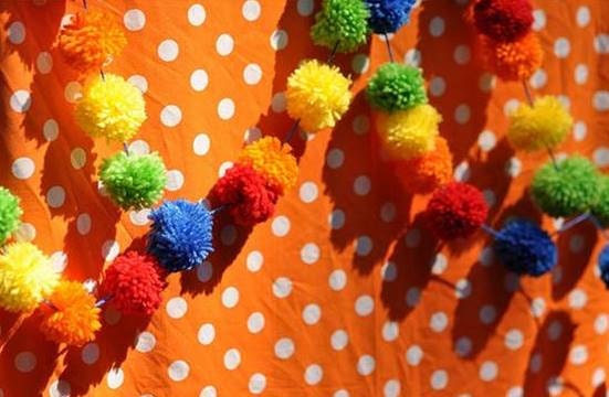 Bright and Cheery Yarn Pom Pom Garland for party, decor, banners, buntings Il_570xn