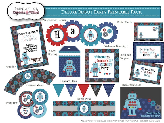 Retro Inspired Deluxe Robot Printable Party Kit Il_570xn