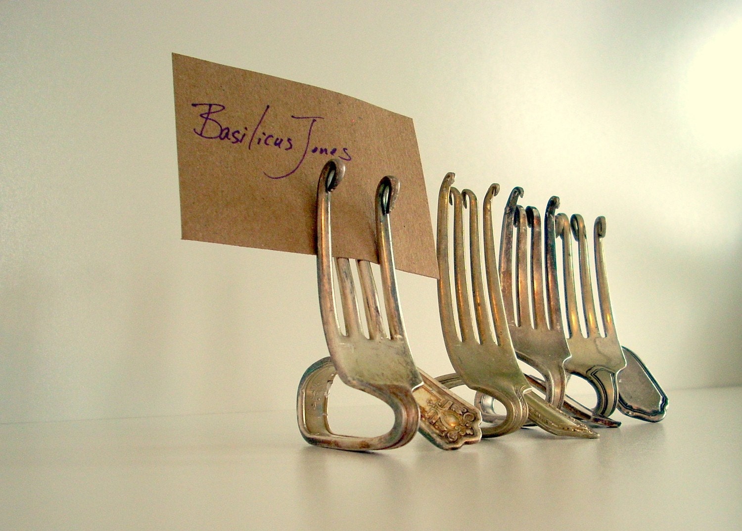 Set of 6 Place Card Holders - Vintage Silver Forks