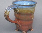 Twisted Footed Mug Handmade Pottery in Iron Red Coblat Blue EACH ONE UNIQUE