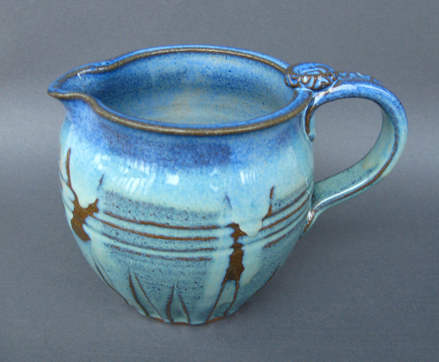 Stoneware Water Serving Pitcher in Cobalt Blue and Teal Green Drip Glazes Wheel Thrown Handmade Pottery Jug - TheMudPlace