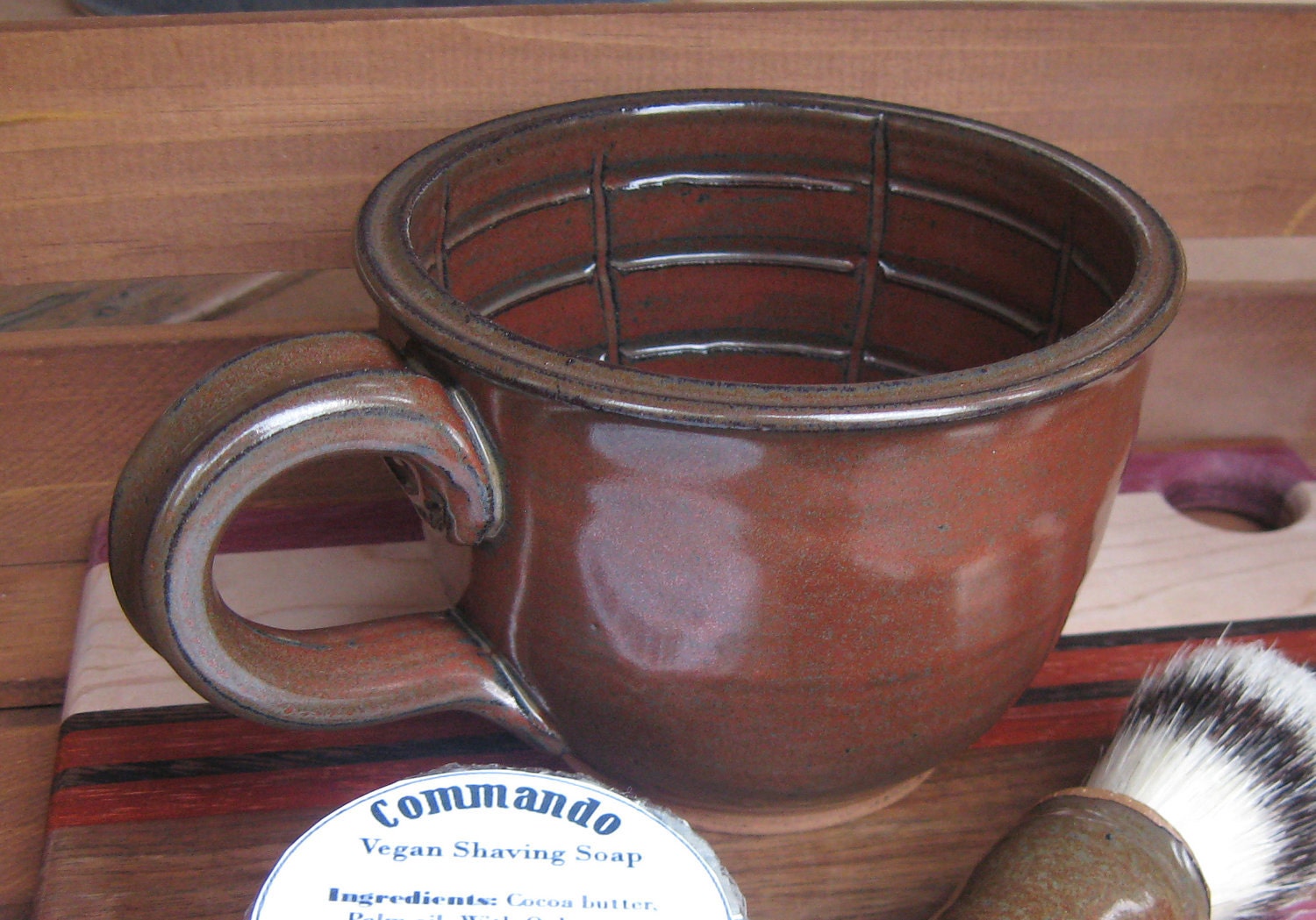 Large Wet Shaving Lather Bowl Mug Iron Red EACH ONE UNIQUE