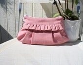 Bag purse wristlet Detachable Wristlet Organic Cotton in pink with ruffle - Handmade purse/ wristlet
