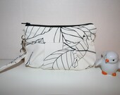Bag purse wristlet Leaves in white with white strap - Handmade Purse  / Wristlet