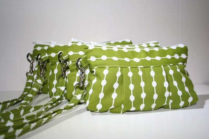 Bag purse wristlet Set of 9 Stockholm Dots on String in Lemon Green - Handmade Purse  / Wristlet