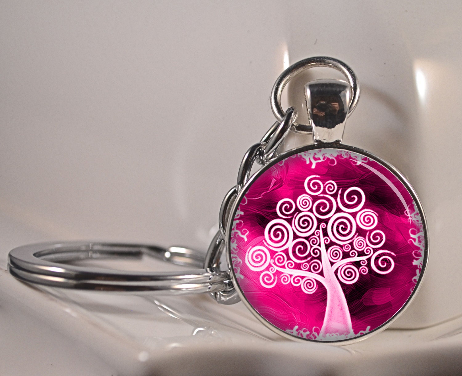 Pink Tree of Life Keychains Key Ring Resin Keychain Photo Keychain C119