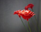 Set of 5 Red Flowers - Decoration - Home decor - Wedding - Handmade by oenopia