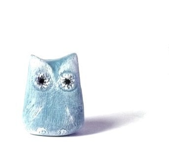 Ready to Ship - 2 Azure Blue Rustic Owls - Decoration - Home decor - Wedding - Handmade by oenopia