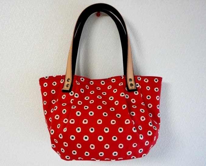 Japanese retro Bag Purse in Red with Dots, size Small