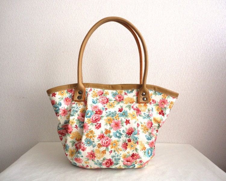Shabby chic Real leather floral Bag Purse