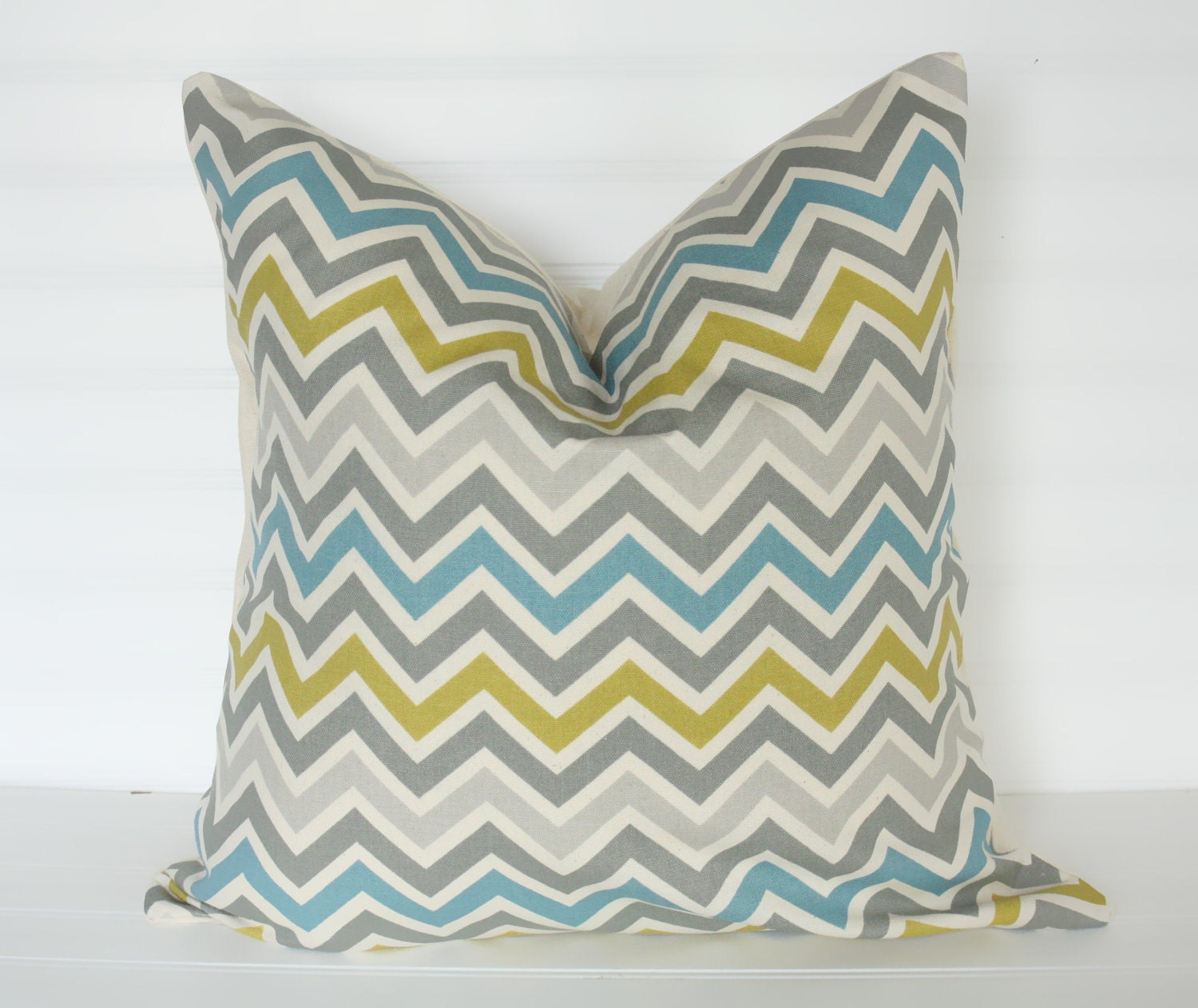 18x18 Gray Blue and CITRINE Chevron Pillow Cover