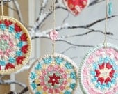 HALF PRICE SALE -Three Crocheted Granny Circle Christmas Decorations - Crochet Decorations - peaqo