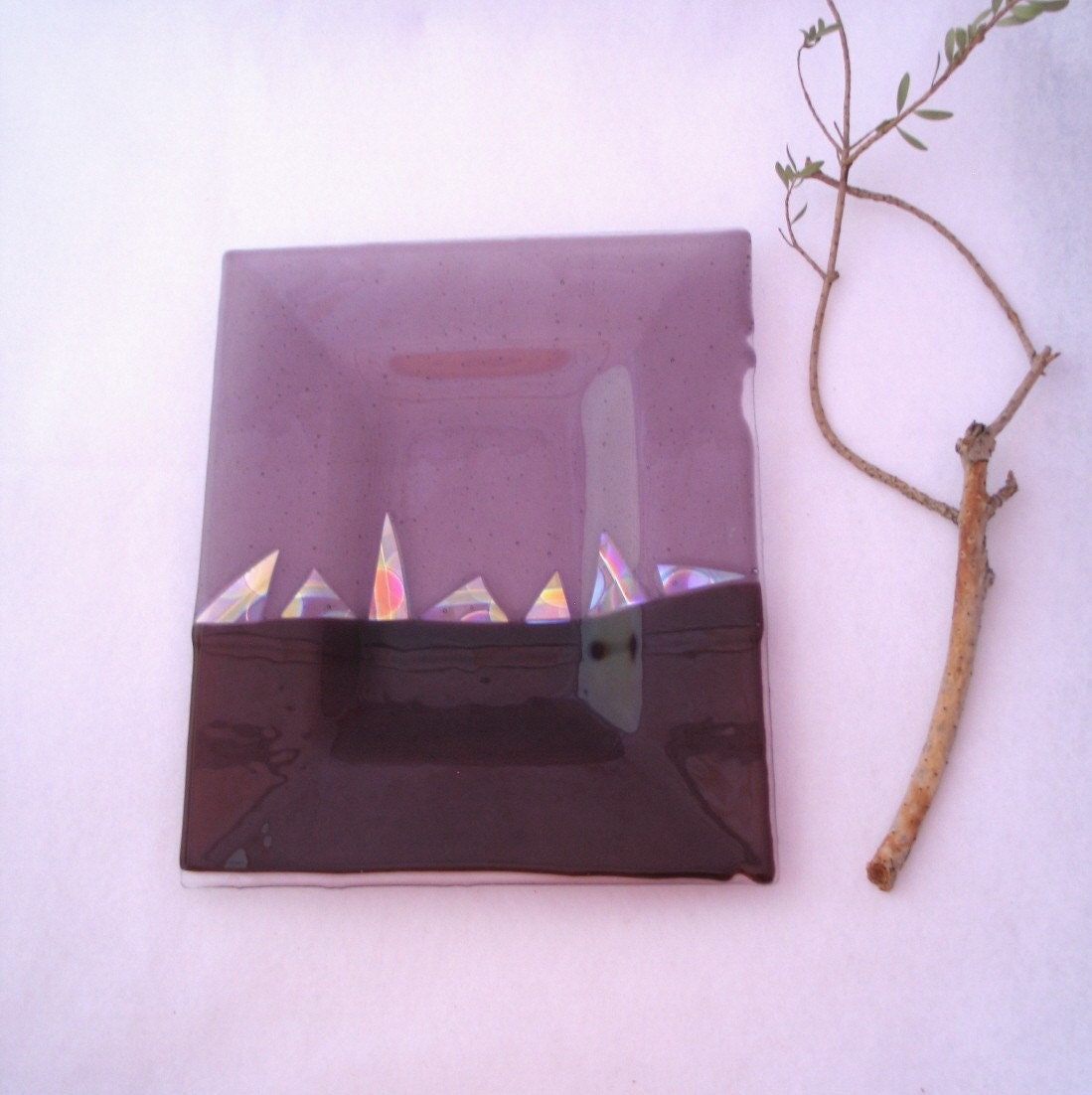 Fused Glass Tray - Shimmery Sailboats On A Purple Sea