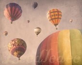 Balloons in the Sky - PINK - Vintage Style Original Photograph 8x10 - Hot Air Balloon Baby Nursery Girls Room Decor