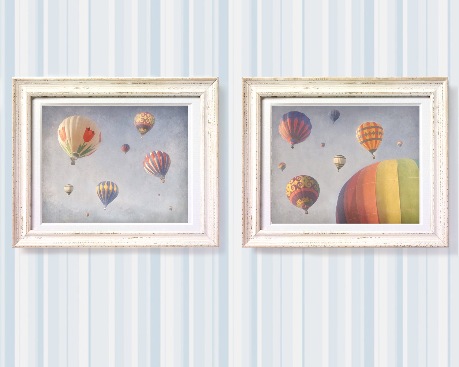 Balloons in the Sky - BLUE - Set of Two Original Photographs 8x10 - Hot Air Balloons Nursery Baby Room Decor Boy Girl