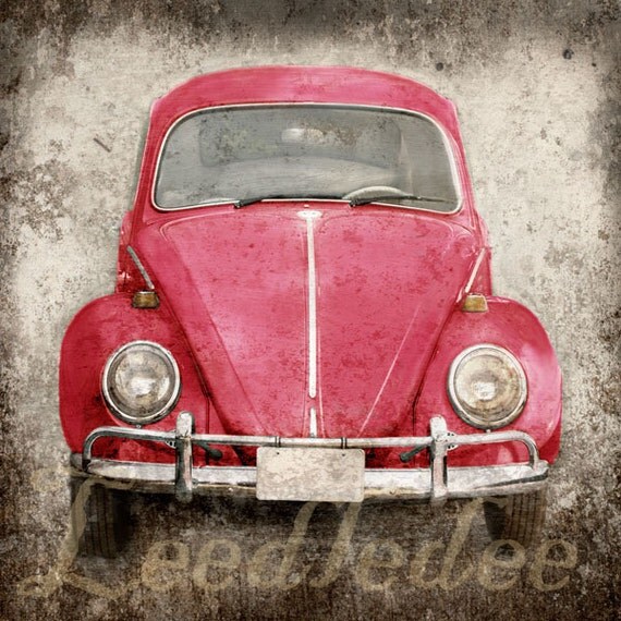 Ruby Red Bug (or CHOOSE your color) - 8x8 or 8X10 Retro Hippie Volkswagen Beetle Nostalgic 1960s 1970s