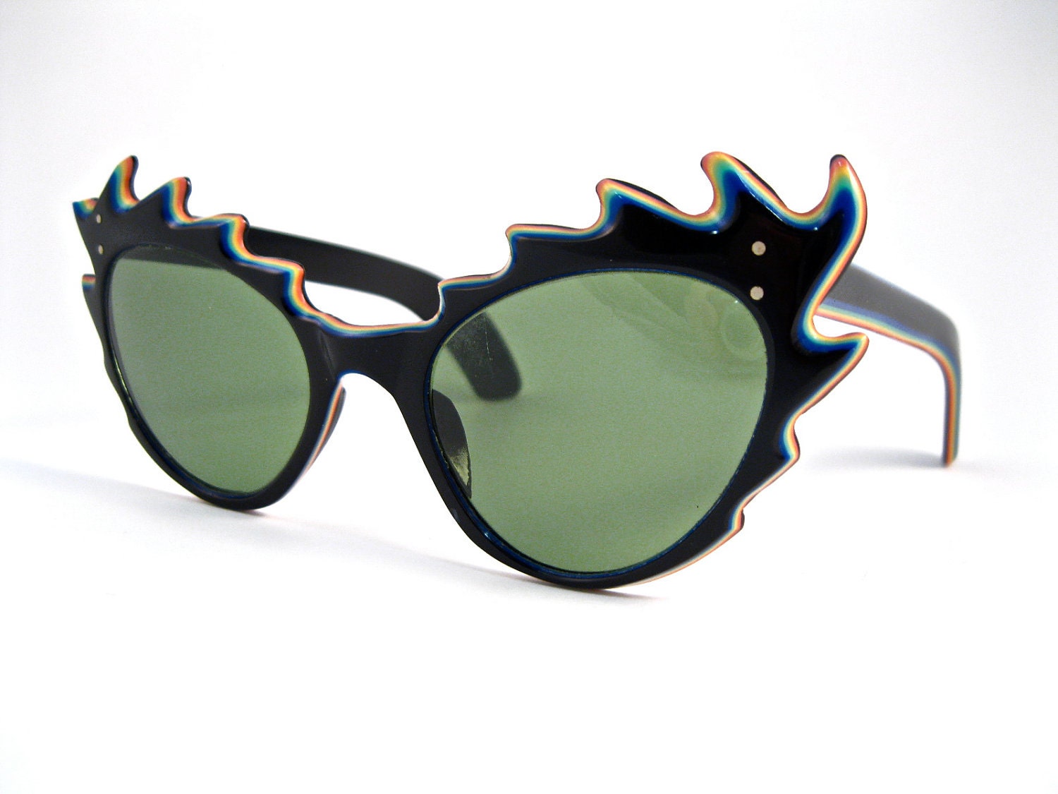 RESERVED------- rainbow spiked cat eye sunglasses. super unique and awesome. made in france. non prescription.